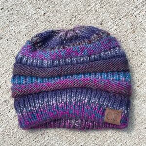 CC Purple and Blue Knit Beanie Hat
